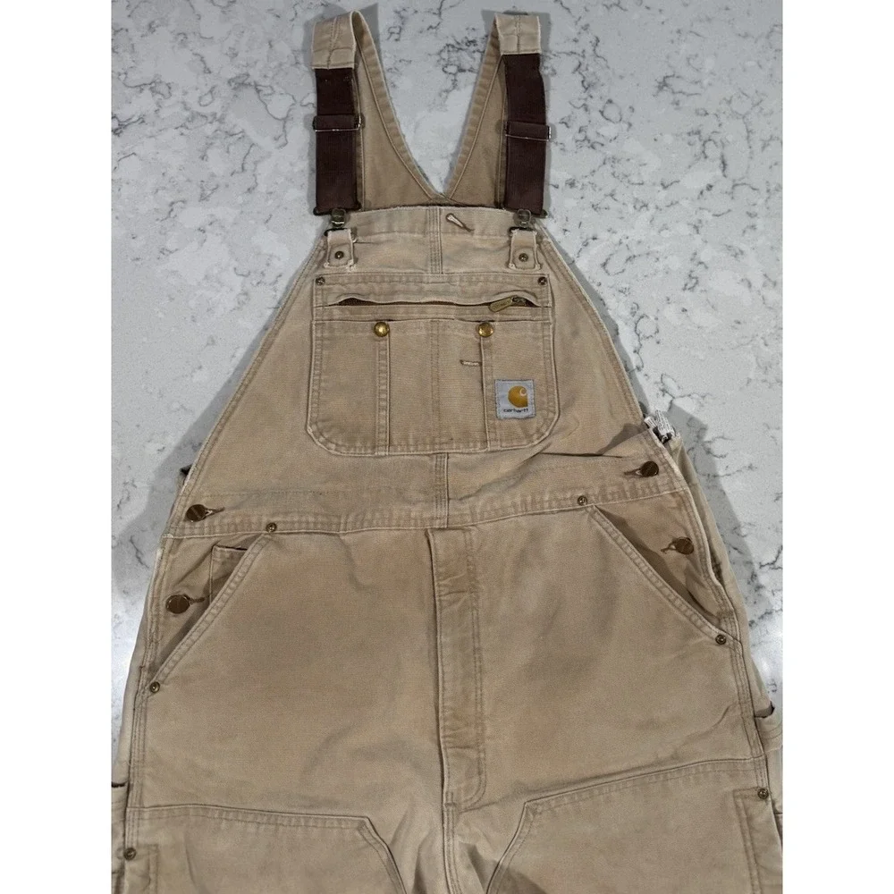 Carhartt Bib Overalls Mens 38x36 Brown Duck Canvas Insulated Workwear R41 BRN